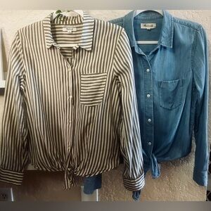 Madewell Shirt Bundle Size M Chambray Button Down + Striped Tie Front EUC